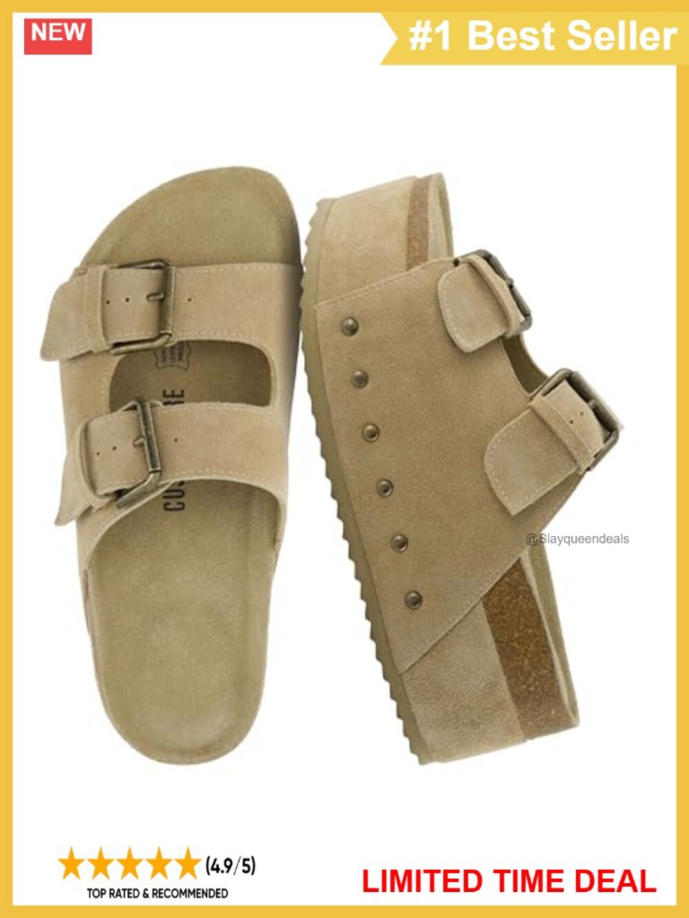CUSHIONAIRE Guru Platform Sandals Suede Leather Footbed Studded Chunky Slide
